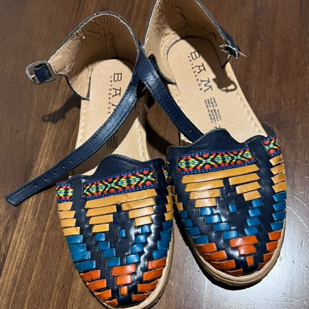 BAM Artisans -Colorful Genuine Leather Handmade Mexican Sandals Huaraches Sz 7.5